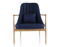 Fauteuil scandinave bois teinte naturelle et tissu bleu marine Fauteuil scandinave bois teinte naturelle et tissu bleu marine