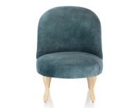 Fauteuil crapaud sans accoudoirs pieds bois teinte naturelle et tissu velours bleu pétrole Fauteuil crapaud sans accoudoirs pieds bois teinte naturelle et tissu velours bleu pétrole