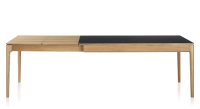 Table extensible 8 à 12 personnes en chêne et céramique allonges bois avec bois teinte naturelle et plateau céramique noir unie 180x100 cm Table extensible 8 à 12 personnes en chêne et céramique allonges bois avec bois teinte naturelle et plateau céramique noir unie 180x100 cm