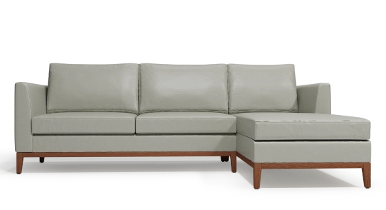 Canapé d'angle méridienne droite 5 places cuir gris perle (3g - md)