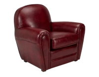 Sillón club de piel rojo carmín reposabrazos ribete