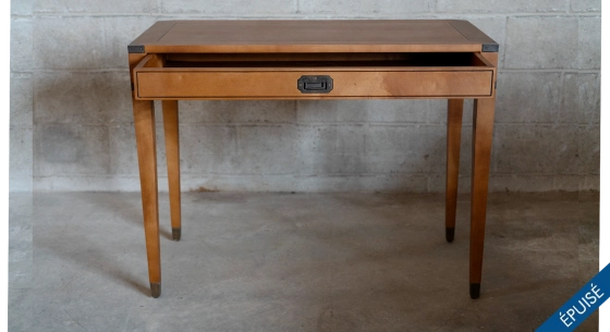 Navy desk in wood and leather bois teinte merisier plateau bois