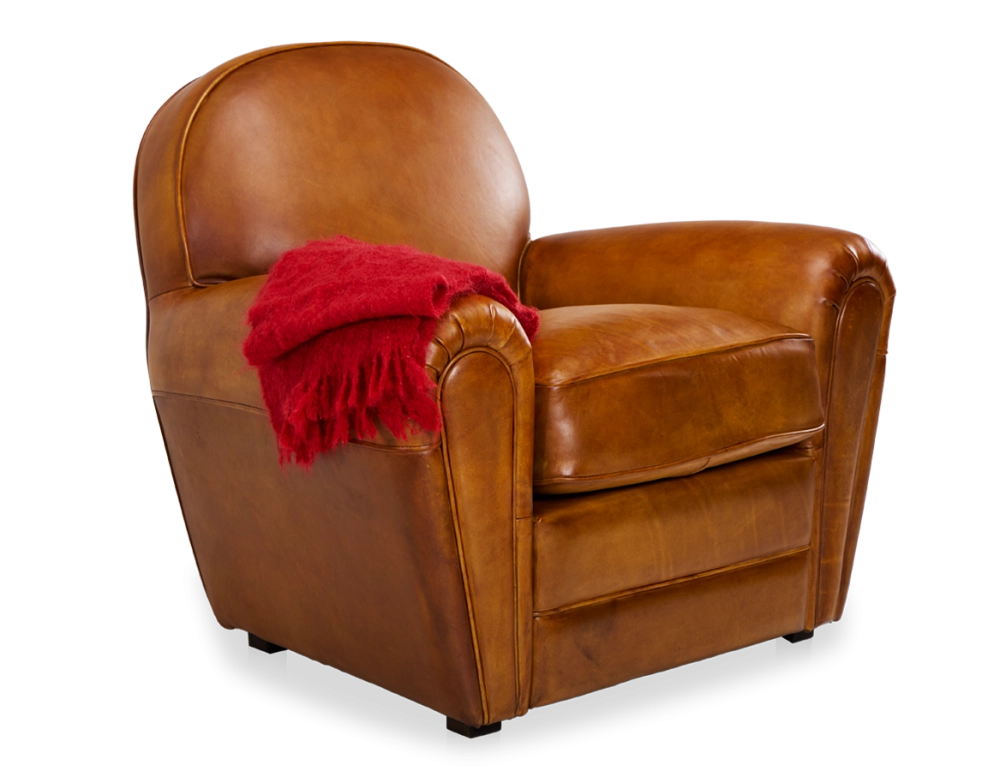 Leather club armchair cognac piped armrests Leather club armchair cognac piped armrests
