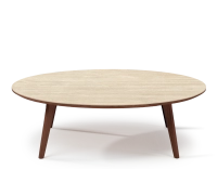Round coffee table F1 in oak and ceramic dark brown stained wood with ceramic top in travertine stone effect. 100x100x40 cm