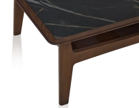 Table basse carrée en chêne et céramique avec bois teinte marron foncé plateau céramique effet marbre noir 100x100 cm Table basse carrée en chêne et céramique avec bois teinte marron foncé plateau céramique effet marbre noir 100x100 cm
