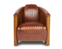 Fauteuil club bois et cuir marron vintage