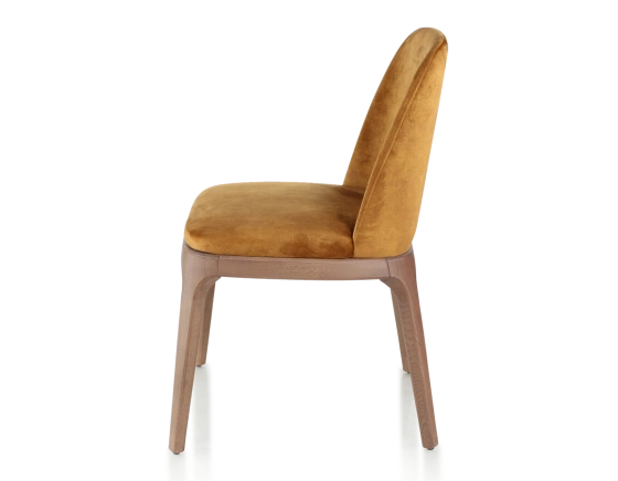 Designer chair Walnut-stained wood and bronze velvet fabric
