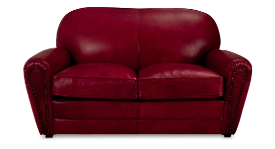 2 seater leather club sofa burgundi studded armrests