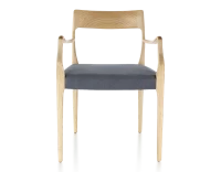 Chaise scandivave avec accoudoirs bois teinte naturelle assise tissu gris