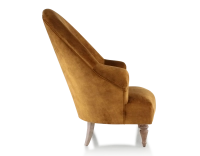 Fauteuil crapaud avec accoudoirs pieds bois teinte noyer et tissu velours bronze haut dossier Fauteuil crapaud avec accoudoirs pieds bois teinte noyer et tissu velours bronze haut dossier