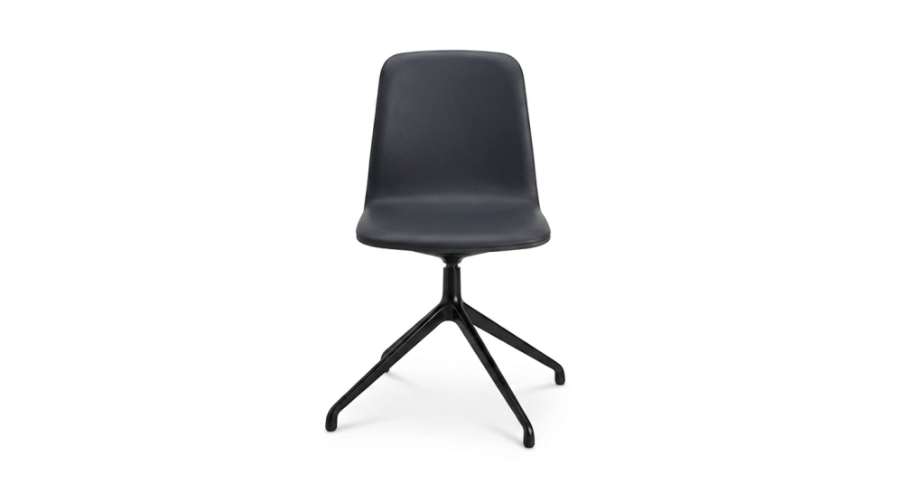 Office chair with 5 branches dossier bois teinte anthracite assise en cuir de vachette anthracite