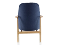 Fauteuil scandinave bois teinte naturelle et tissu bleu marine Fauteuil scandinave bois teinte naturelle et tissu bleu marine
