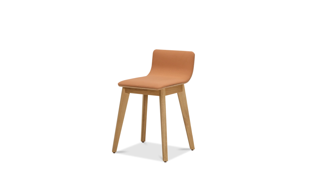 Tabouret design chêne teinte naturelle assise tissu corail Tabouret design chêne teinte naturelle assise tissu corail