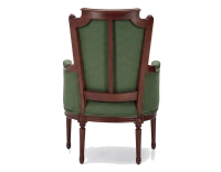 Fauteuil bergère style Louis XVI bois teinte ancienne et tissu vert foncé