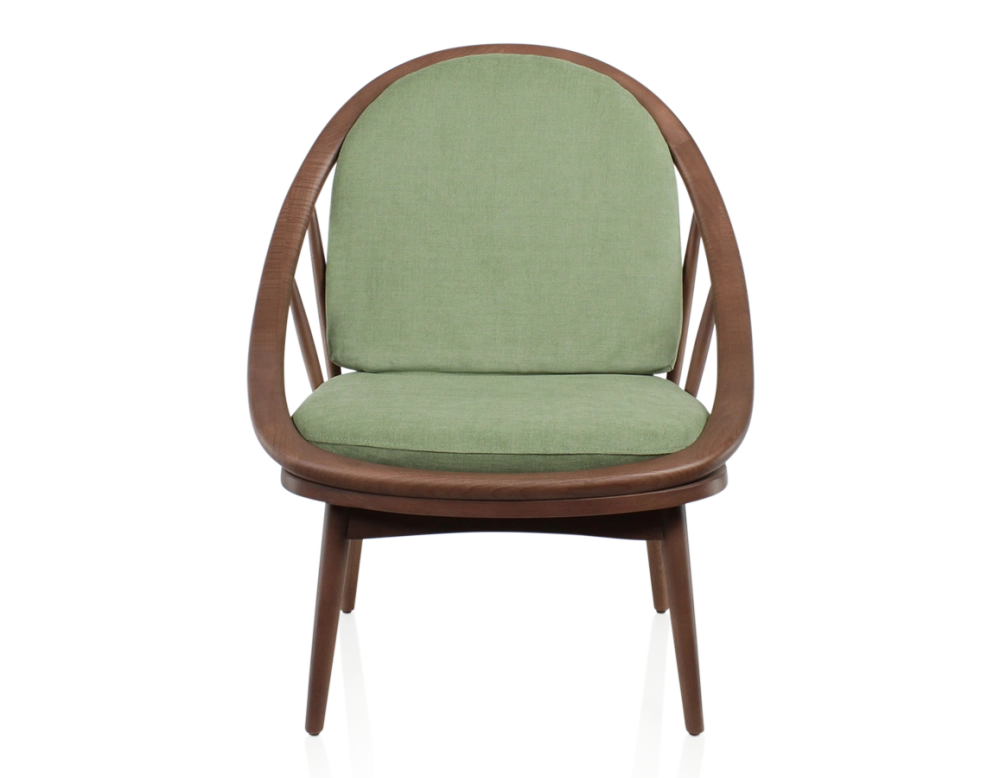 Fauteuil scandinave bois teinte noyer et tissu vert Fauteuil scandinave bois teinte noyer et tissu vert