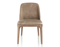 Chaise design bois teinte noyer et tissu velours taupe clair Chaise design bois teinte noyer et tissu velours taupe clair