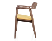 Chaise scandinave bois teinte noyer et tissu jaune Chaise scandinave bois teinte noyer et tissu jaune