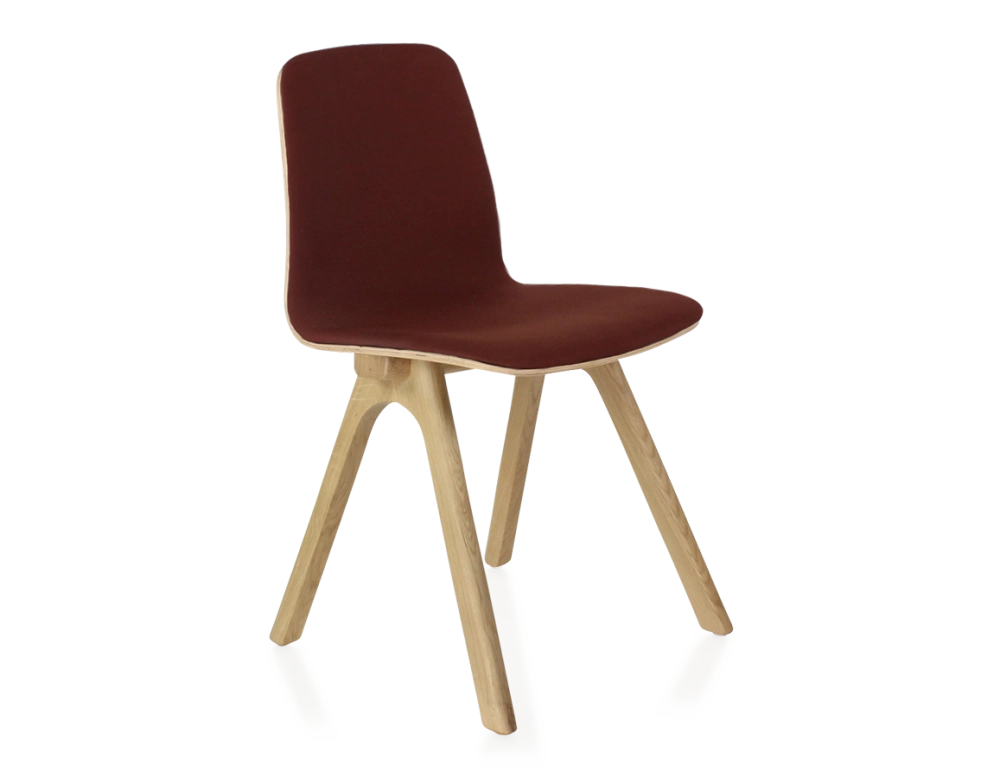 Chaise design en chêne tapissé bois teinte naturelle assise tissu bordeaux Chaise design en chêne tapissé bois teinte naturelle assise tissu bordeaux