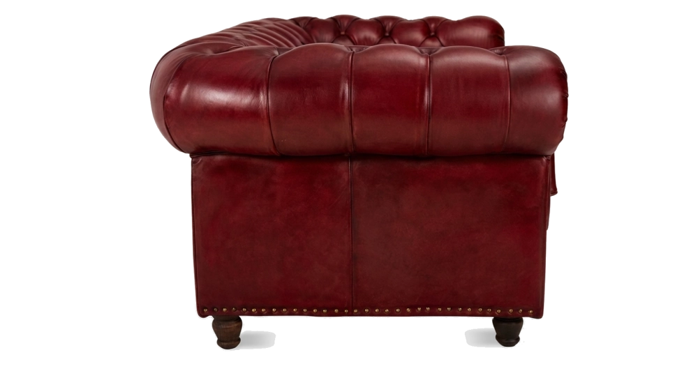 Sofá Chesterfield de piel 2 plazas rojo carmín reposabrazos con tachuelas