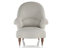 Fauteuil crapaud avec accoudoirs pieds bois teinte noyer et tissu beige naturel haut dossier Fauteuil crapaud avec accoudoirs pieds bois teinte noyer et tissu beige naturel haut dossier