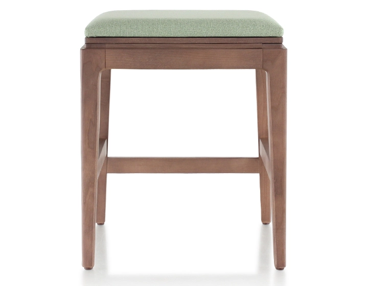 Tabouret design H45 cm bois teinte noyer assise tissu vert sauge Tabouret design H45 cm bois teinte noyer assise tissu vert sauge
