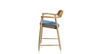 Tabouret de bar h60 cm bois teinte naturelle assise tissu bleu jean
