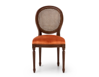 Louis XVI style antique chair dark brown stained wood with cane backrest and terracotta velvet seat. Louis XVI style antique chair dark brown stained wood with cane backrest and terracotta velvet seat.