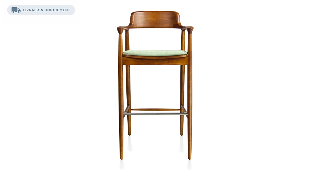 Bar stool h80 cm cherry-stained wood green fabric seat