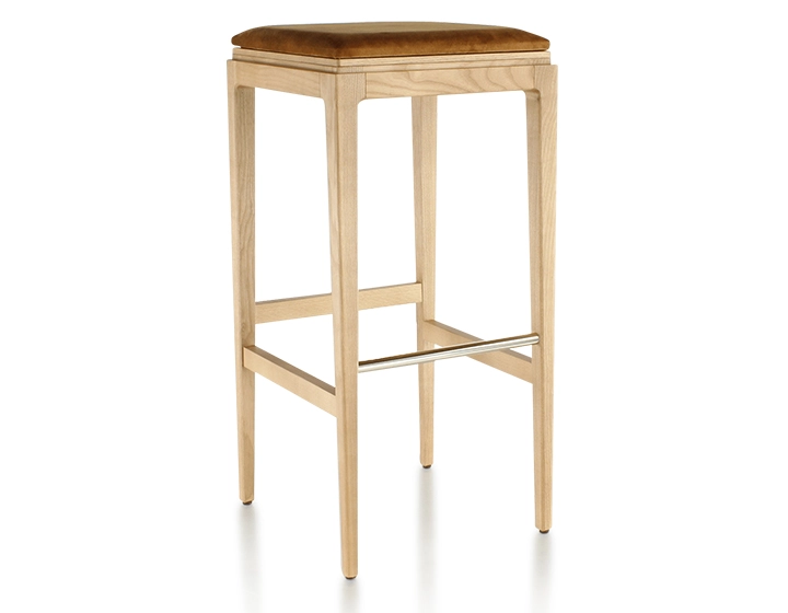 H80 cm designer bar stool wood natural tint seat bronze velvet fabric H80 cm designer bar stool wood natural tint seat bronze velvet fabric