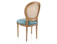 Chaise ancienne style Louis XVI bois teinte ancienne dossier canné assise tissu velours bleu pétrole Chaise ancienne style Louis XVI bois teinte ancienne dossier canné assise tissu velours bleu pétrole