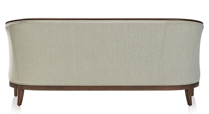 Canapé ancien 3 places bois teinte noyer et tissu beige naturel Canapé ancien 3 places bois teinte noyer et tissu beige naturel