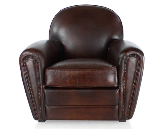 Leather club armchair dark brown studded armrests