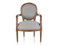 Fauteuil ancien style Louis XVI bois teinte ancienne et tissu gris clair Fauteuil ancien style Louis XVI bois teinte ancienne et tissu gris clair