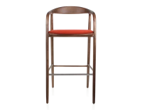 Tabouret de bar h80 cm teinte assise bois teinte marron foncé et tissu orange brulé