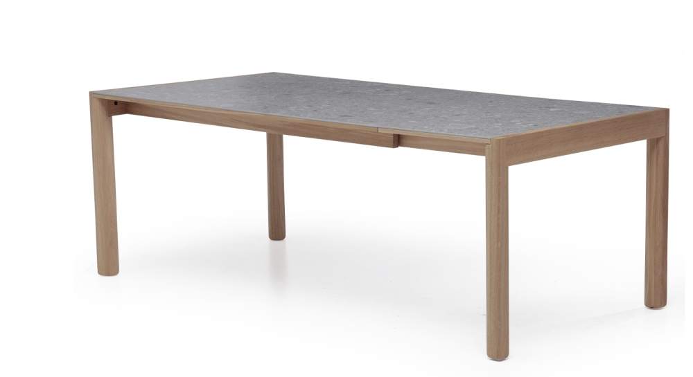 Table extensible 8 à 12 personnes en chêne et céramique allonges céramique bois teinte naturelle et céramique effet terrazzo gris 160x100 cm Table extensible 8 à 12 personnes en chêne et céramique allonges céramique bois teinte naturelle et céramique effet terrazzo gris 160x100 cm