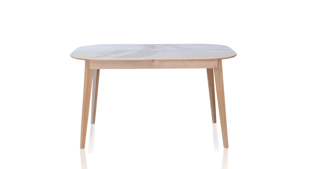 Table extensible 6 à 12 personnes en chêne et céramique allonges bois avec bois teinte naturelle et plateau céramique effet marbre blanc 140x100 cm Table extensible 6 à 12 personnes en chêne et céramique allonges bois avec bois teinte naturelle et plateau céramique effet marbre blanc 140x100 cm