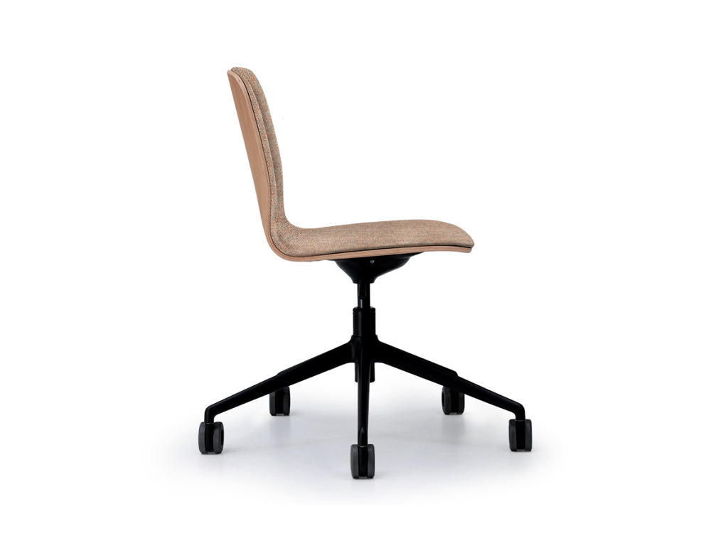 Chaise de bureau design pied métal noir à roulette assise tissu chiné beige orange et bleu Chaise de bureau design pied métal noir à roulette assise tissu chiné beige orange et bleu