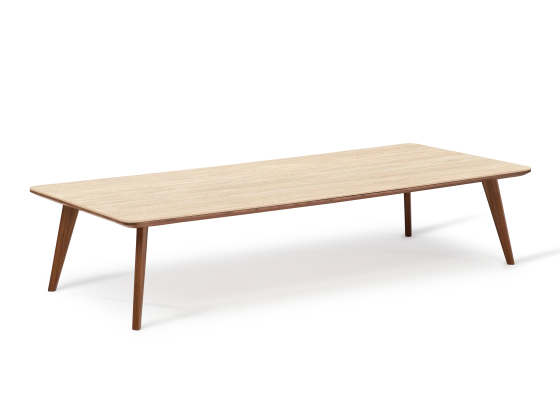F7 rectangular coffee table in walnut and ceramic natural stained wood and travertine stone effect ceramic 100x60x40 cm