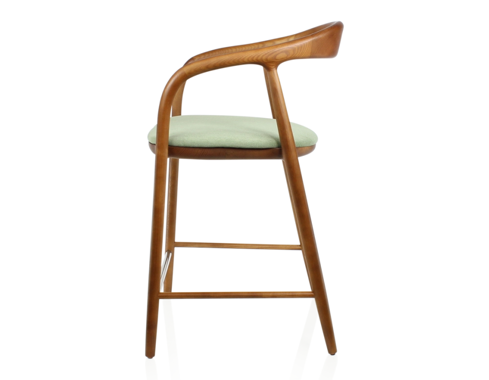 Tabouret de bar H60 cm bois teinte merisier et tissu vert Tabouret de bar H60 cm bois teinte merisier et tissu vert