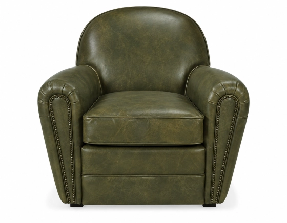 Sillón club de piel verde oliva reposabrazos con tachuelas