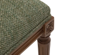 Banquette ancienne style Louis XVI bois teinte ancienne et tissu chiné vert Banquette ancienne style Louis XVI bois teinte ancienne et tissu chiné vert