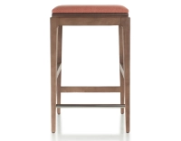 Tabouret de bar design H60 cm bois teinte noyer assise tissu rose corail Tabouret de bar design H60 cm bois teinte noyer assise tissu rose corail