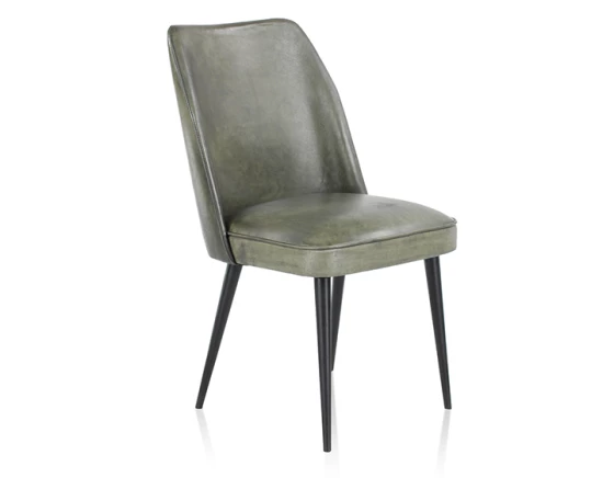 Chaise vintage cuir vert de gris - pieds noirs