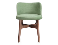 Chaise design bois teinte noyer assise tissu vert