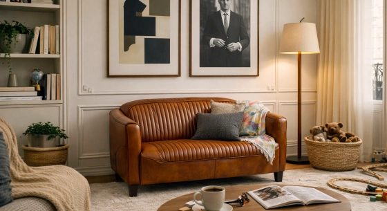 Canapé club cuir 2 places marron clair