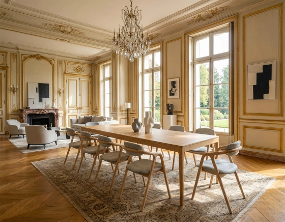 Chaise scandinave bois teinte naturelle assise tissu velours gris bleu