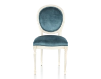Antique Louis XVI style chair white cerused wood stain and petrol blue velvet fabric Antique Louis XVI style chair white cerused wood stain and petrol blue velvet fabric
