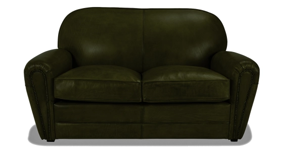 2 seater leather club sofa olive green studded armrests