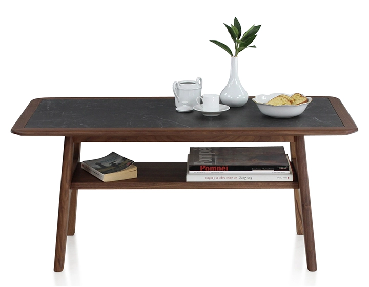 Table basse rectangulaire en noyer et céramique bois teinte naturelle plateau céramique effet ardoise 100x50 cm Table basse rectangulaire en noyer et céramique bois teinte naturelle plateau céramique effet ardoise 100x50 cm