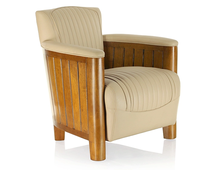 Fauteuil club bois et cuir beige Fauteuil club bois et cuir beige